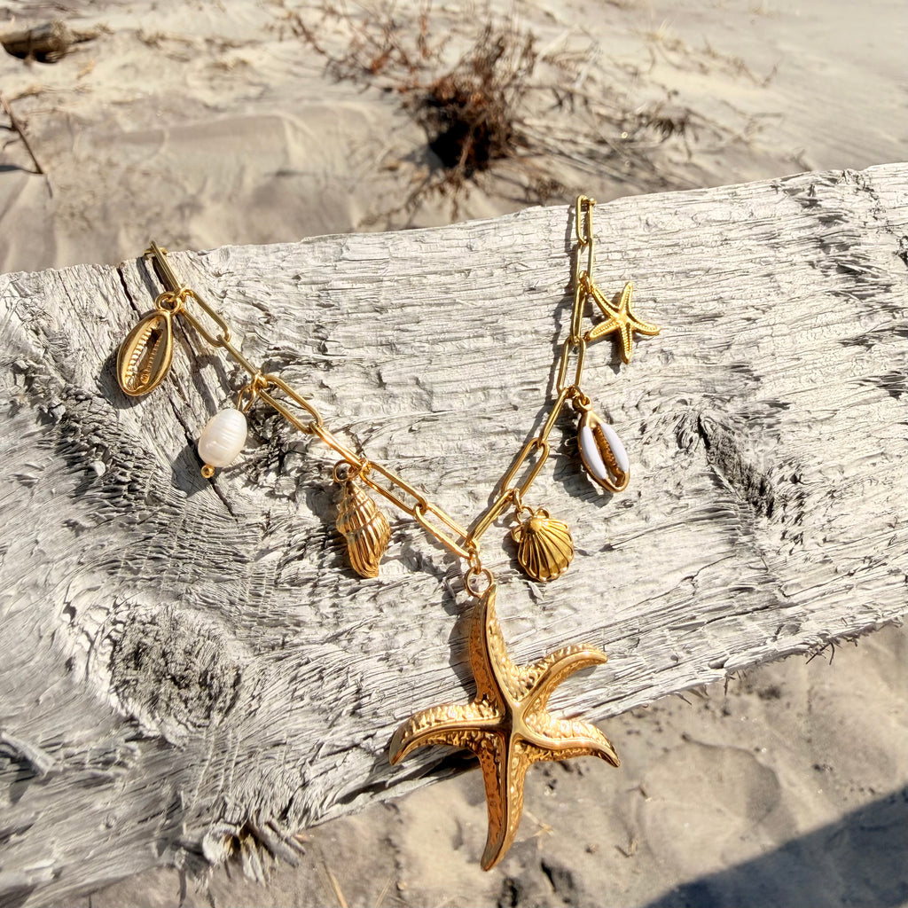 Starfish Charm Necklace with White