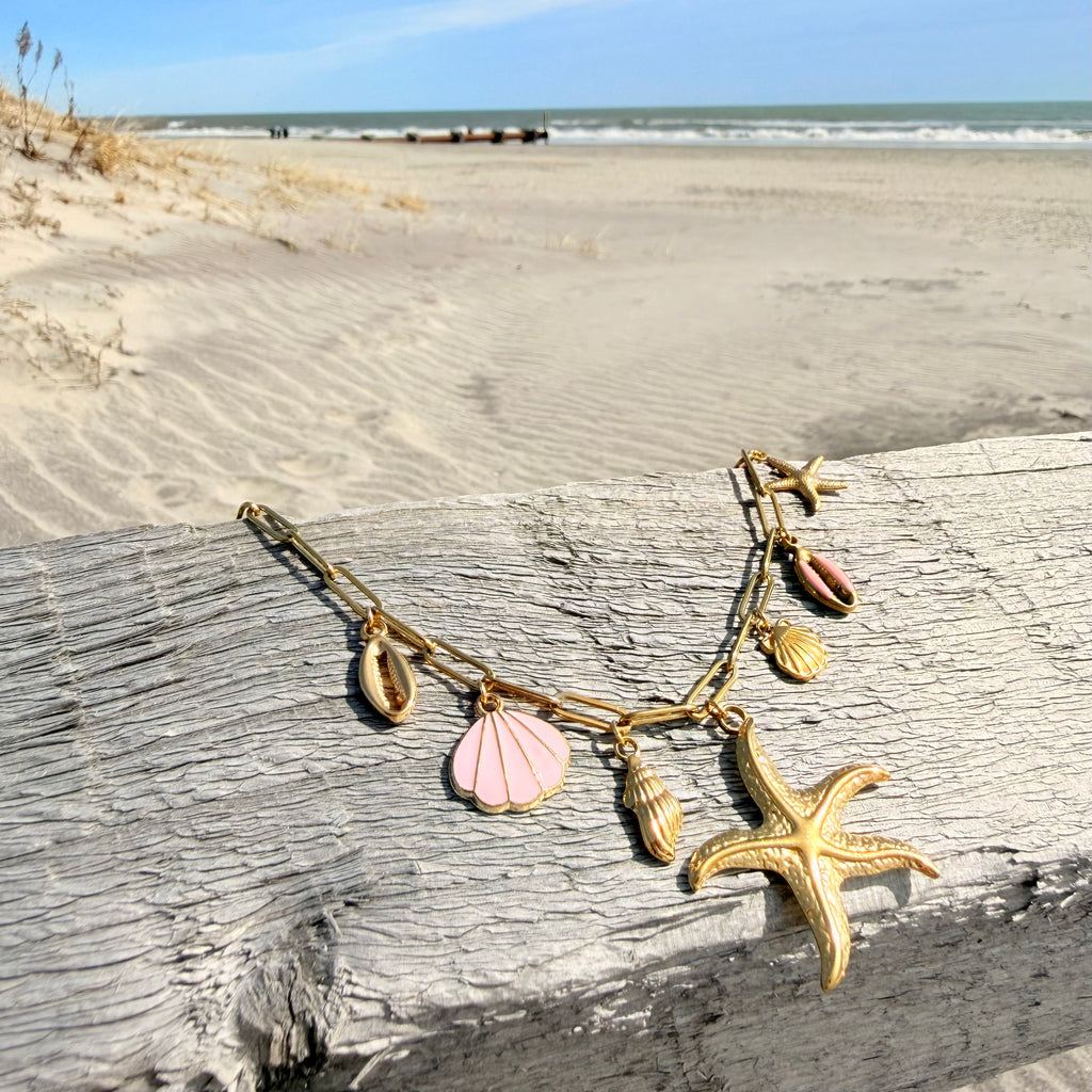 Starfish Charm Necklace with Pink