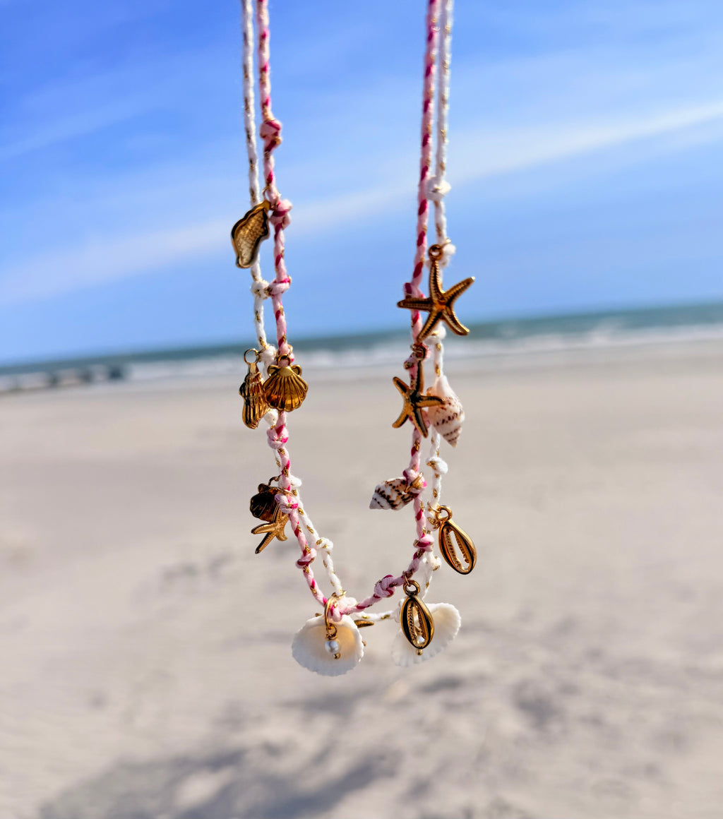 Pink Coastal Rope Charm Necklace
