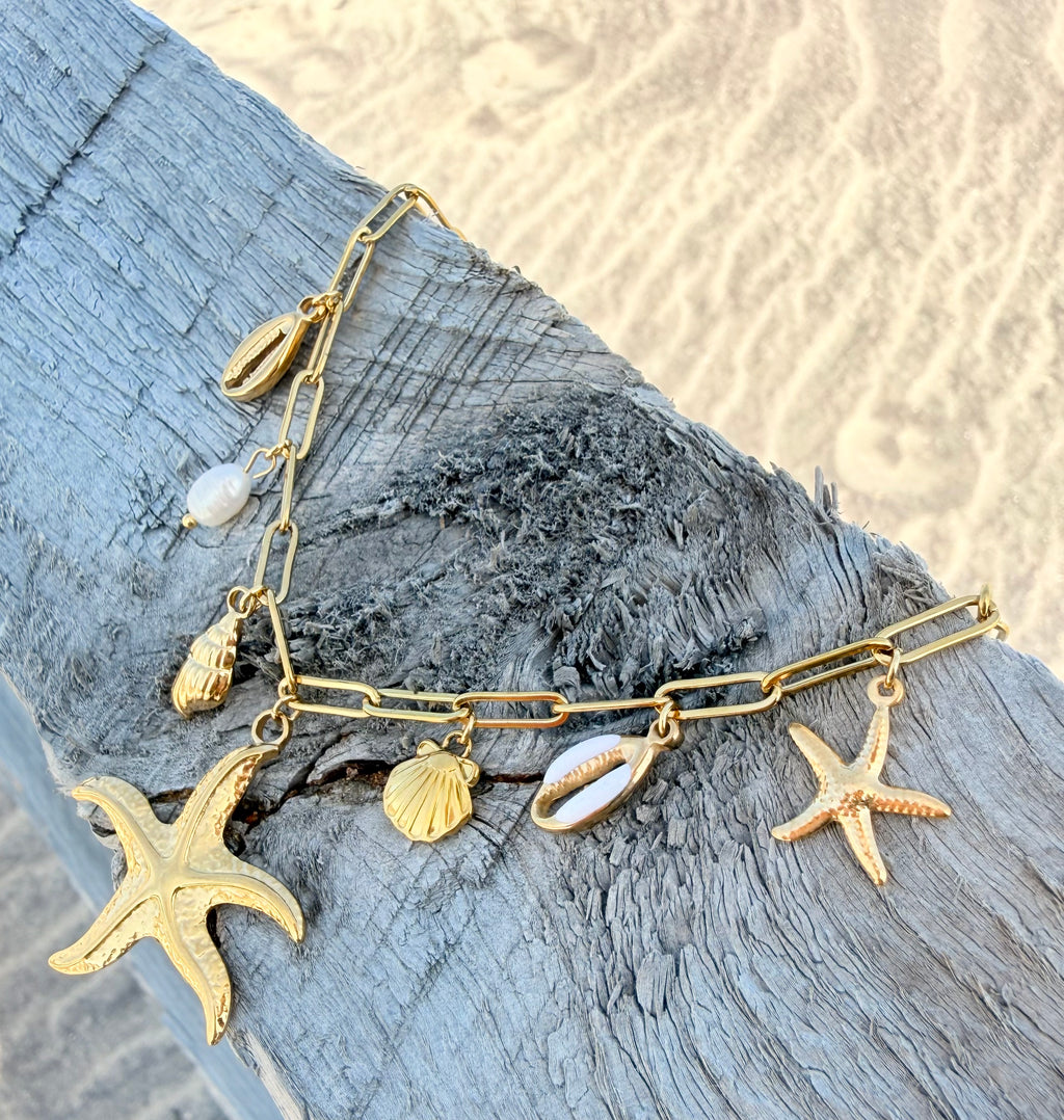 Starfish Charm Necklace with White