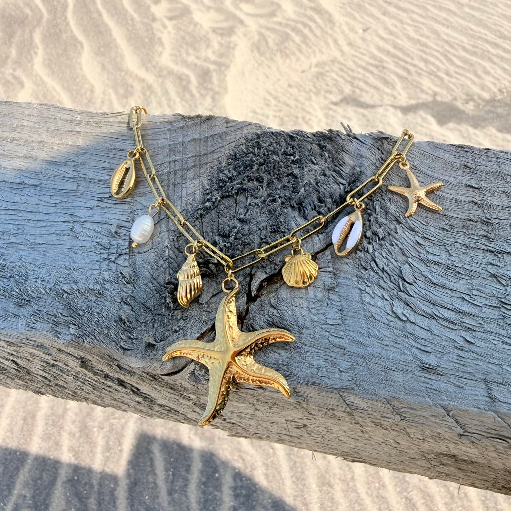 Starfish Charm Necklace with White