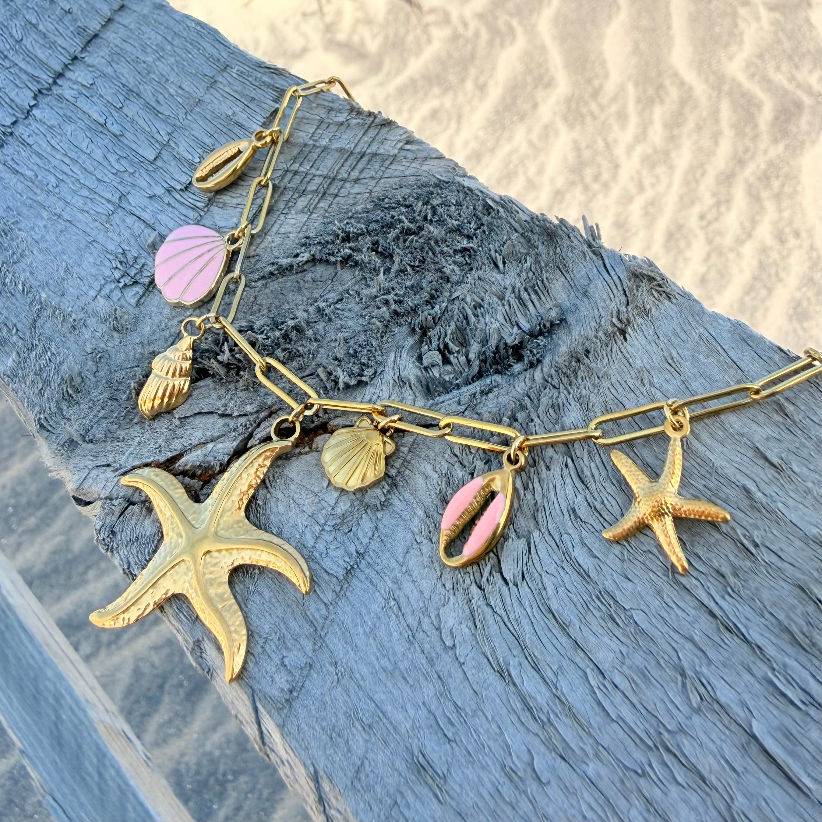 Starfish Charm Necklace with Pink