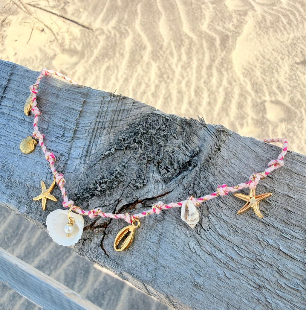 Pink Coastal Rope Charm Necklace