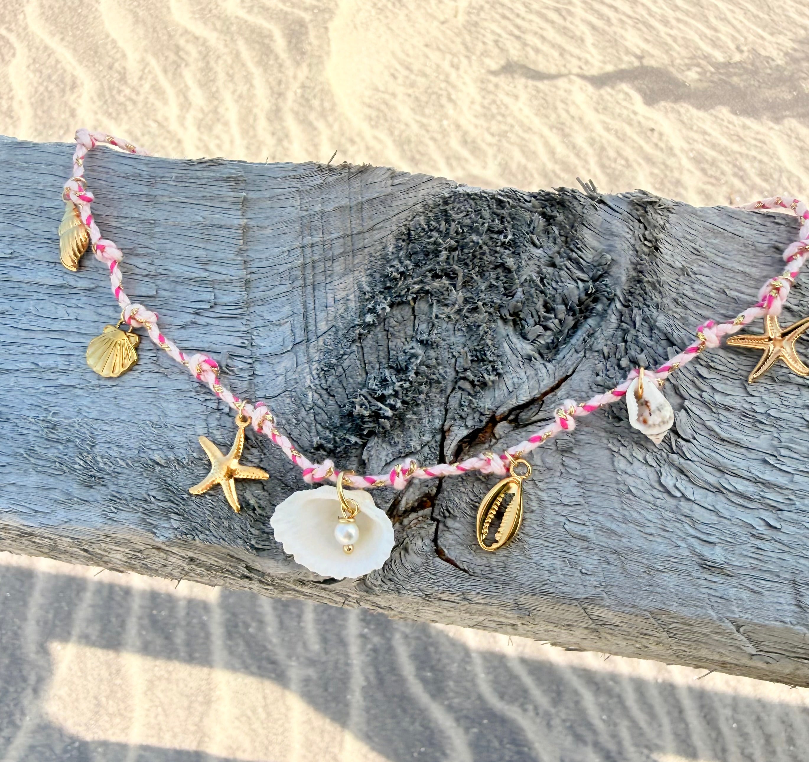 Pink Coastal Rope Charm Necklace