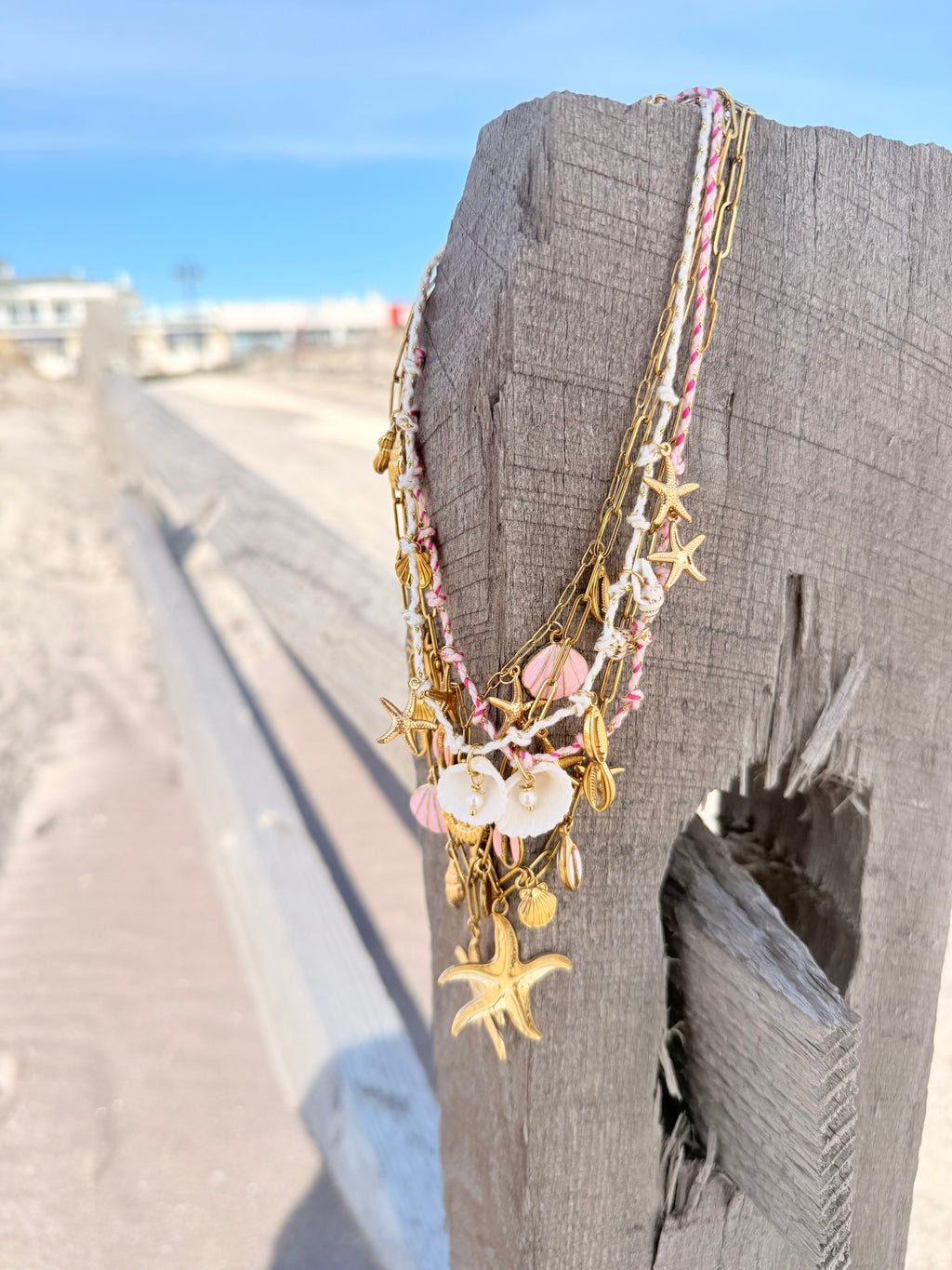 Pink Coastal Rope Charm Necklace