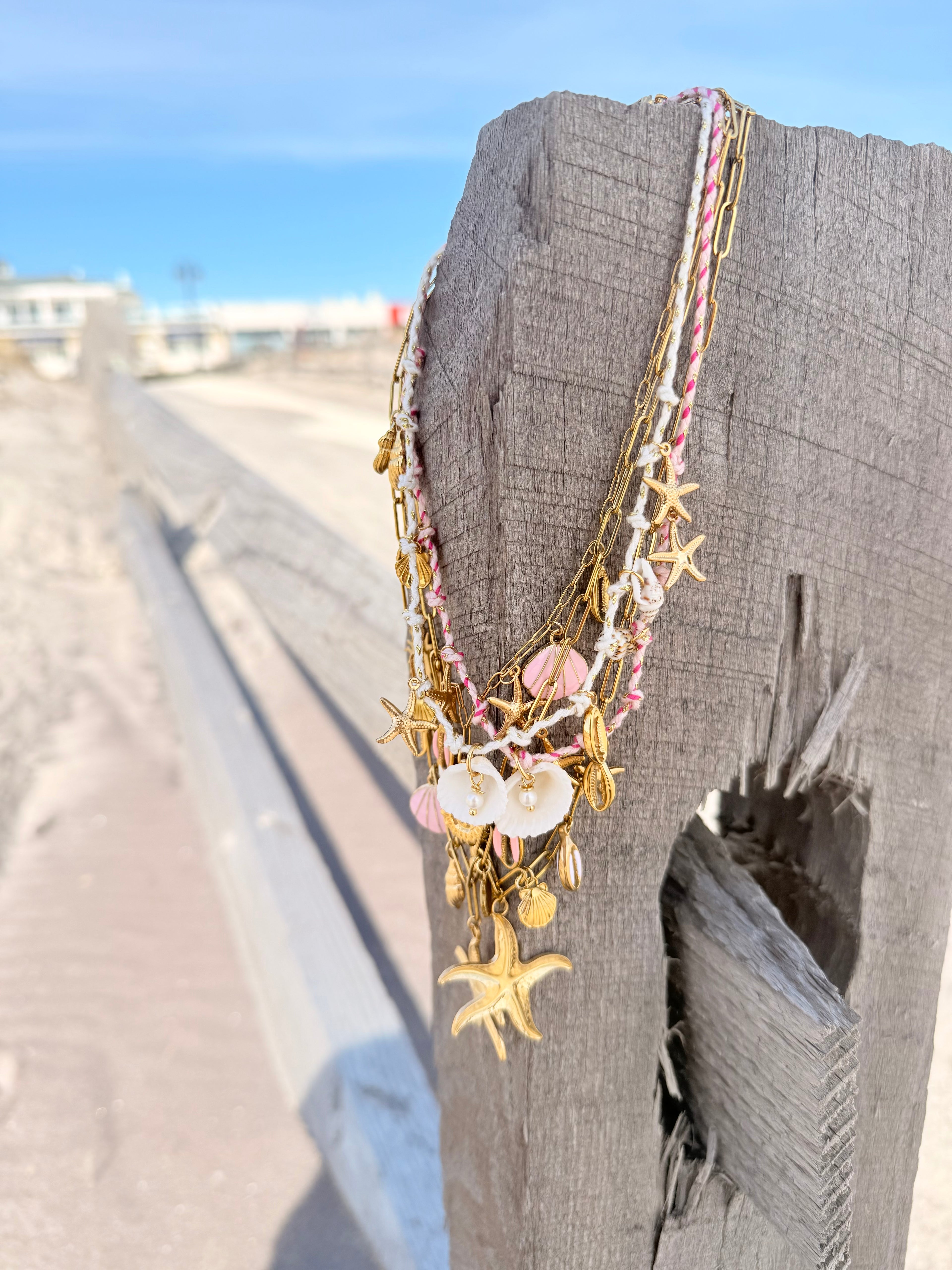 Pink Coastal Rope Charm Necklace