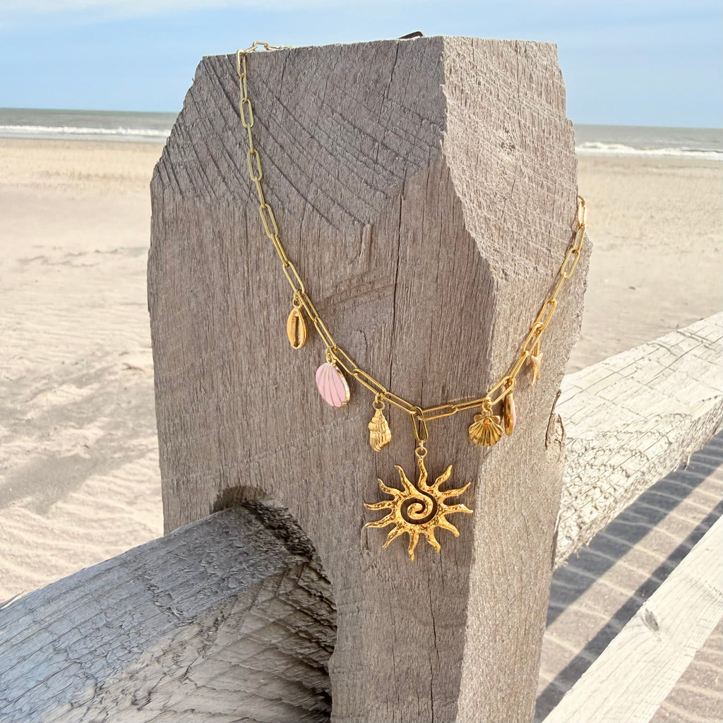 Sun Spiral Charm Necklace with Pink