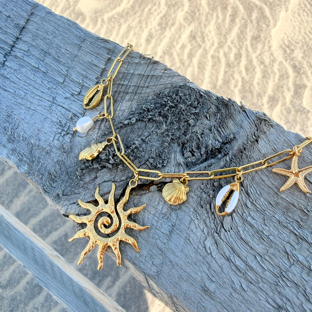 Sun Spiral Charm Necklace with White