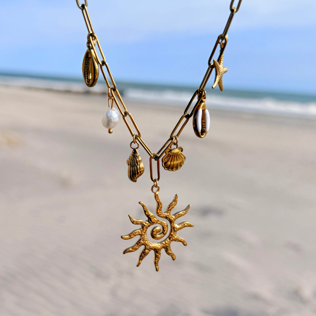 Sun Spiral Charm Necklace with White