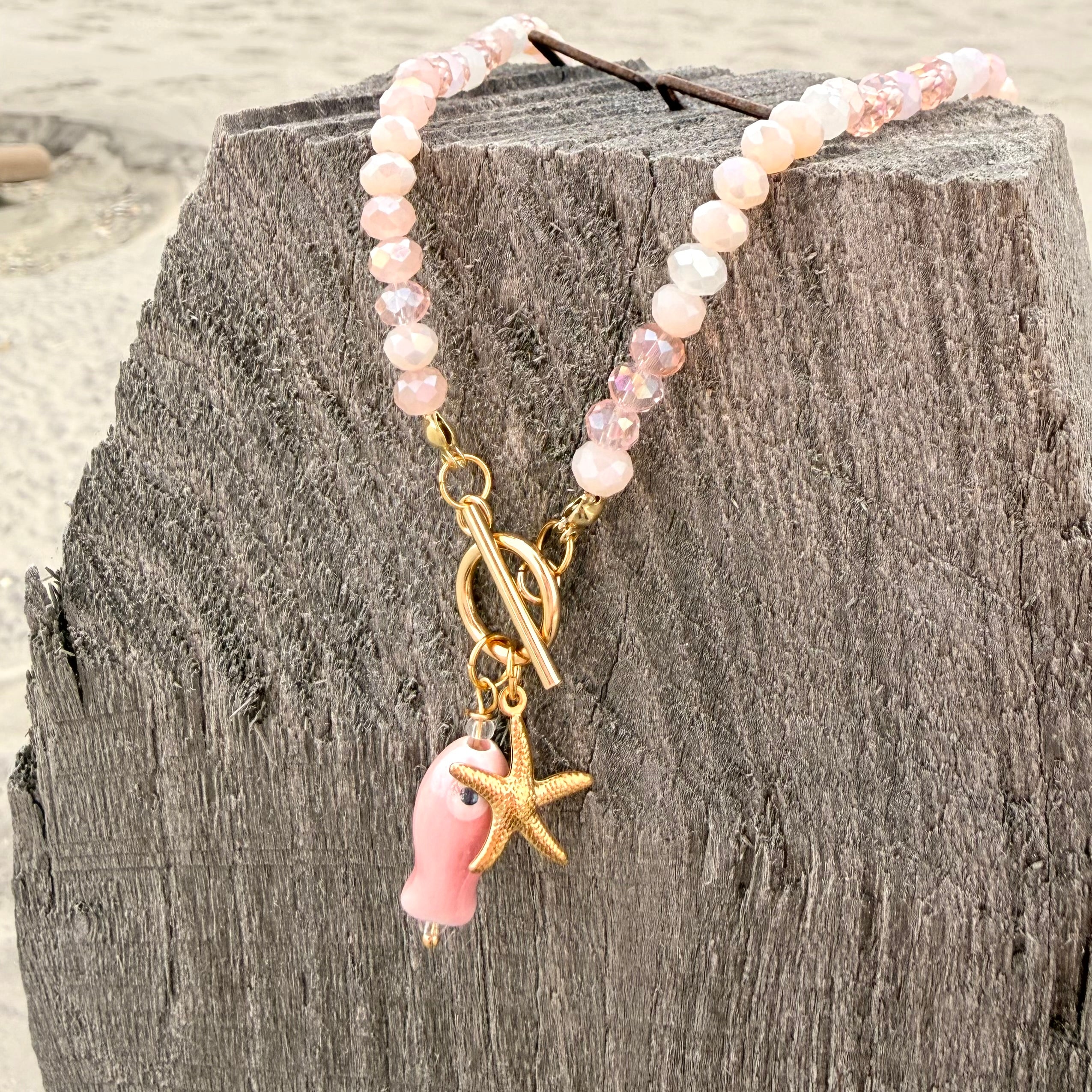 Pink Crystal Choker w/Fish