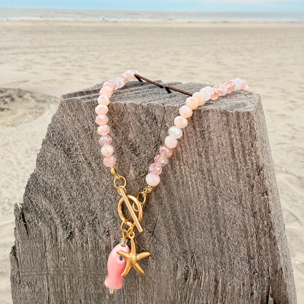 Pink Crystal Choker w/Fish