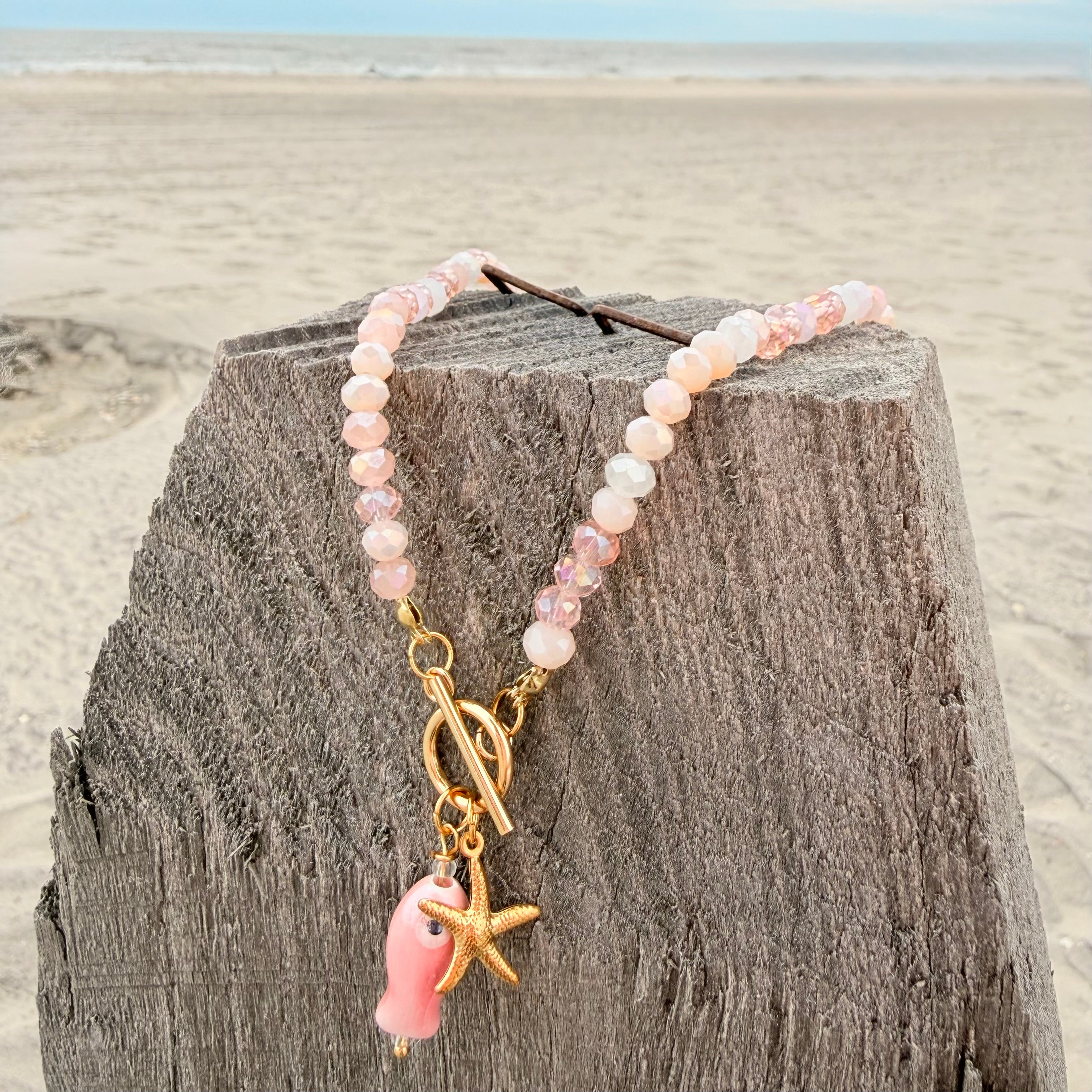 Pink Crystal Choker w/Fish