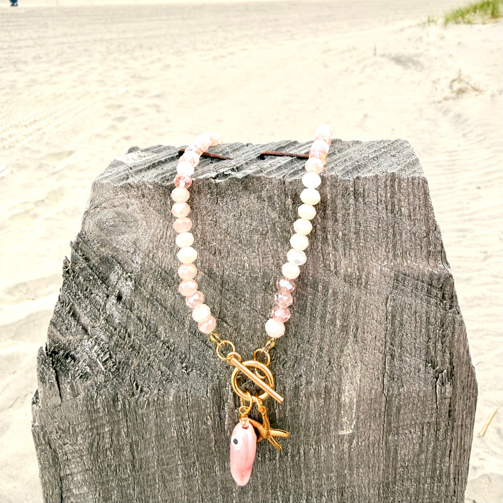 Pink Crystal Choker w/Fish