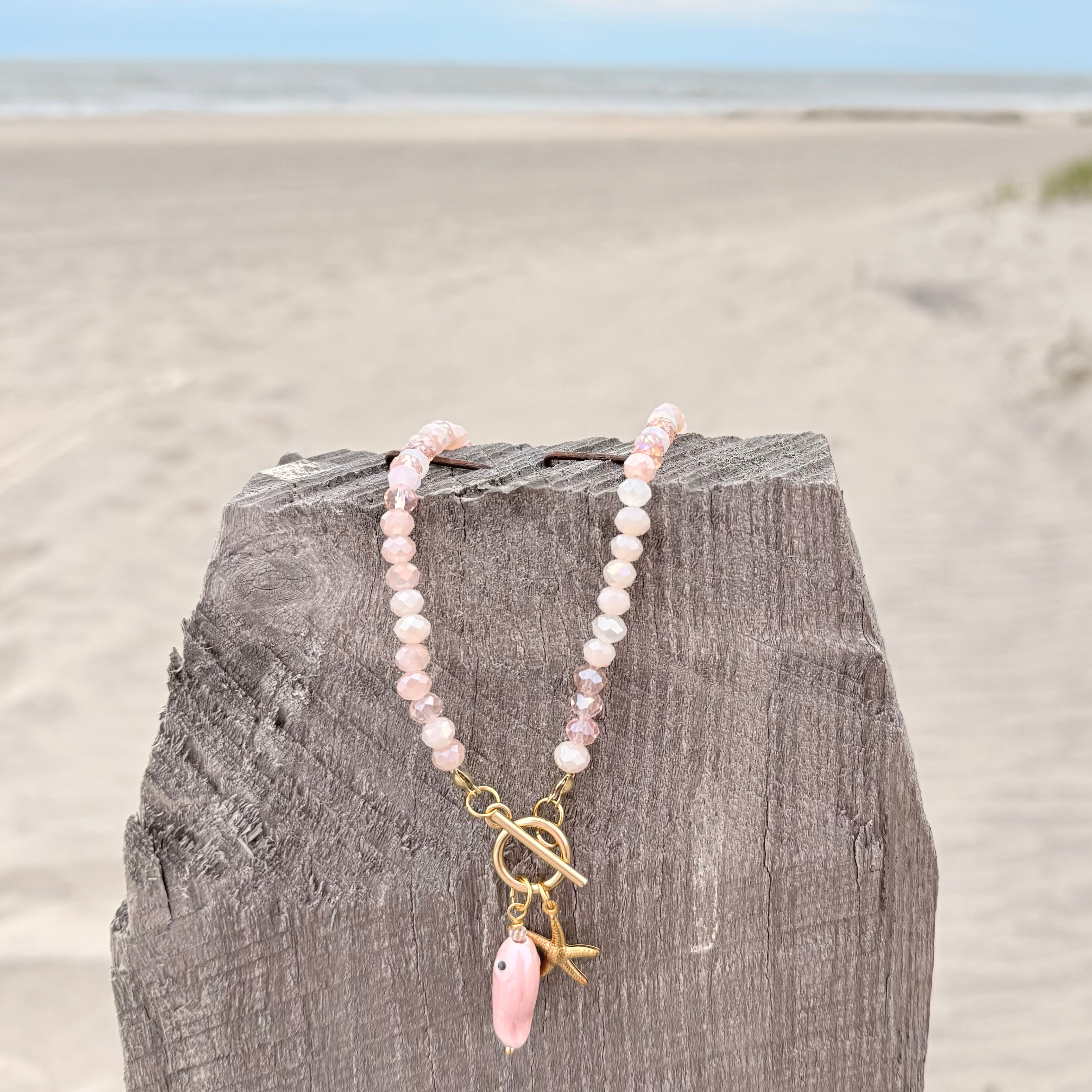 Pink Crystal Choker w/Fish