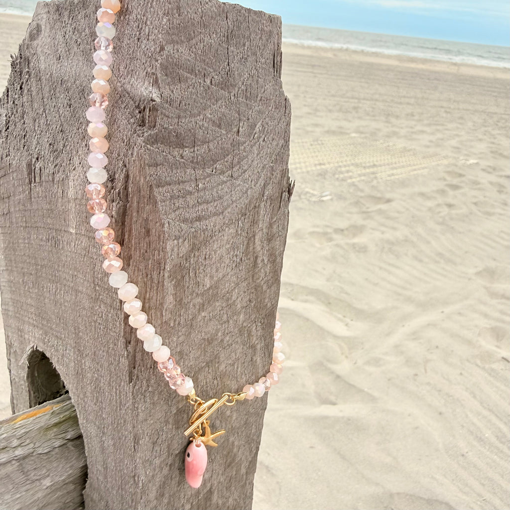Pink Crystal Choker w/Fish
