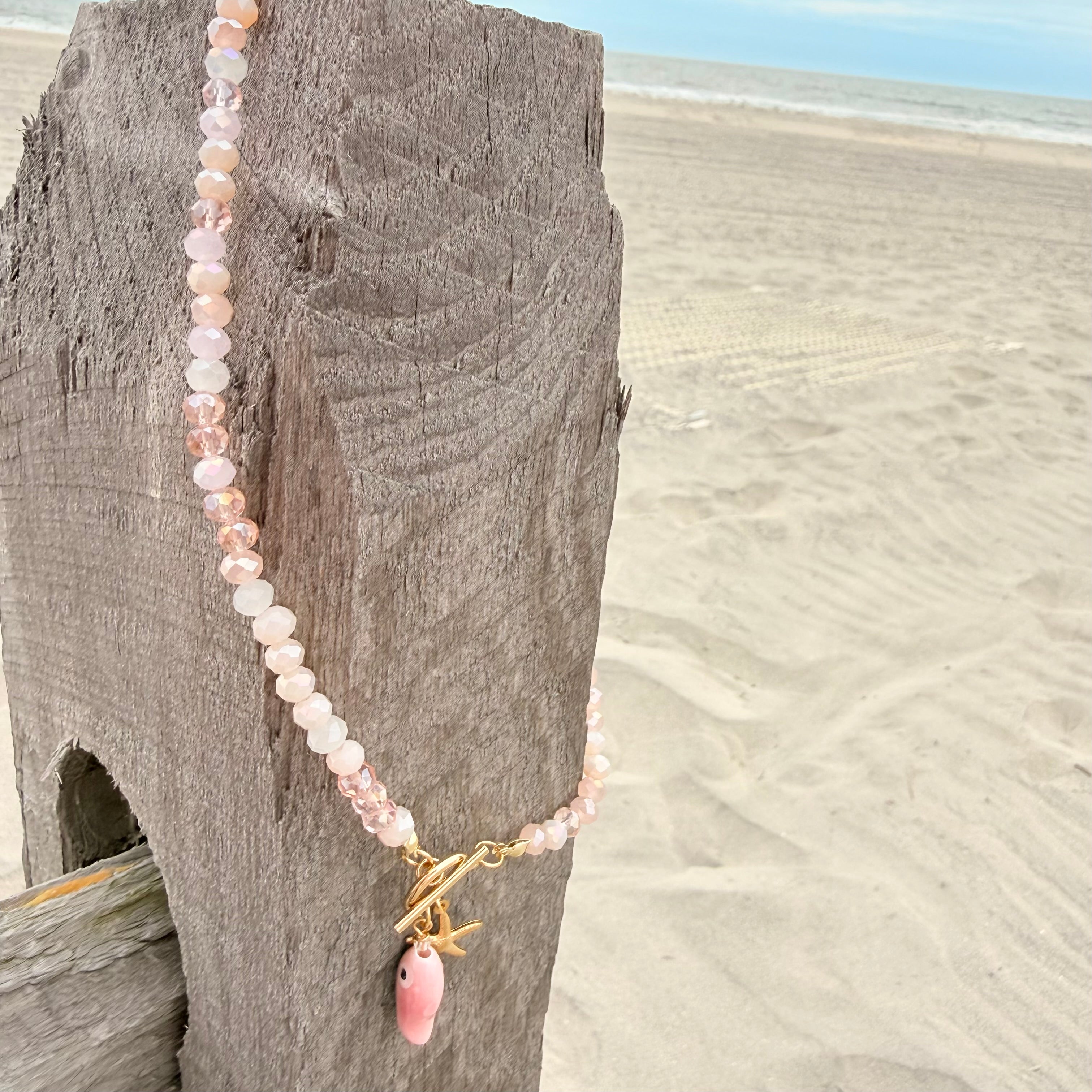 Pink Crystal Choker w/Fish