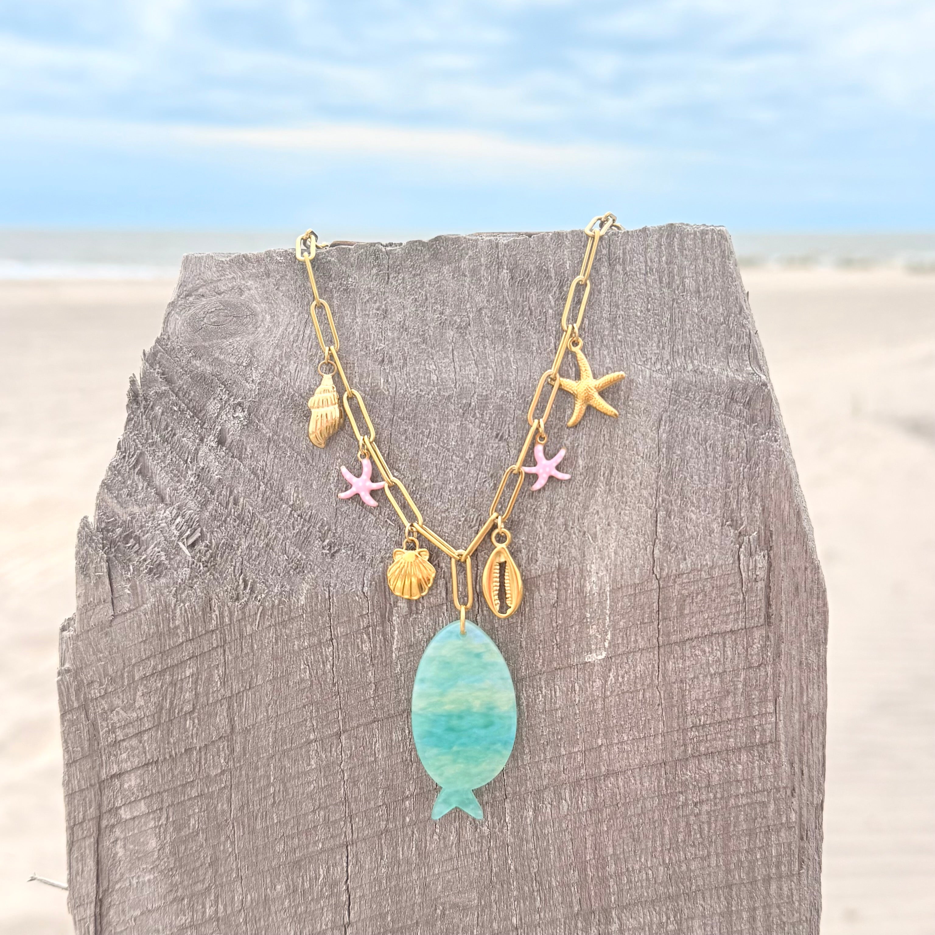 Blue Fish Charm Necklace