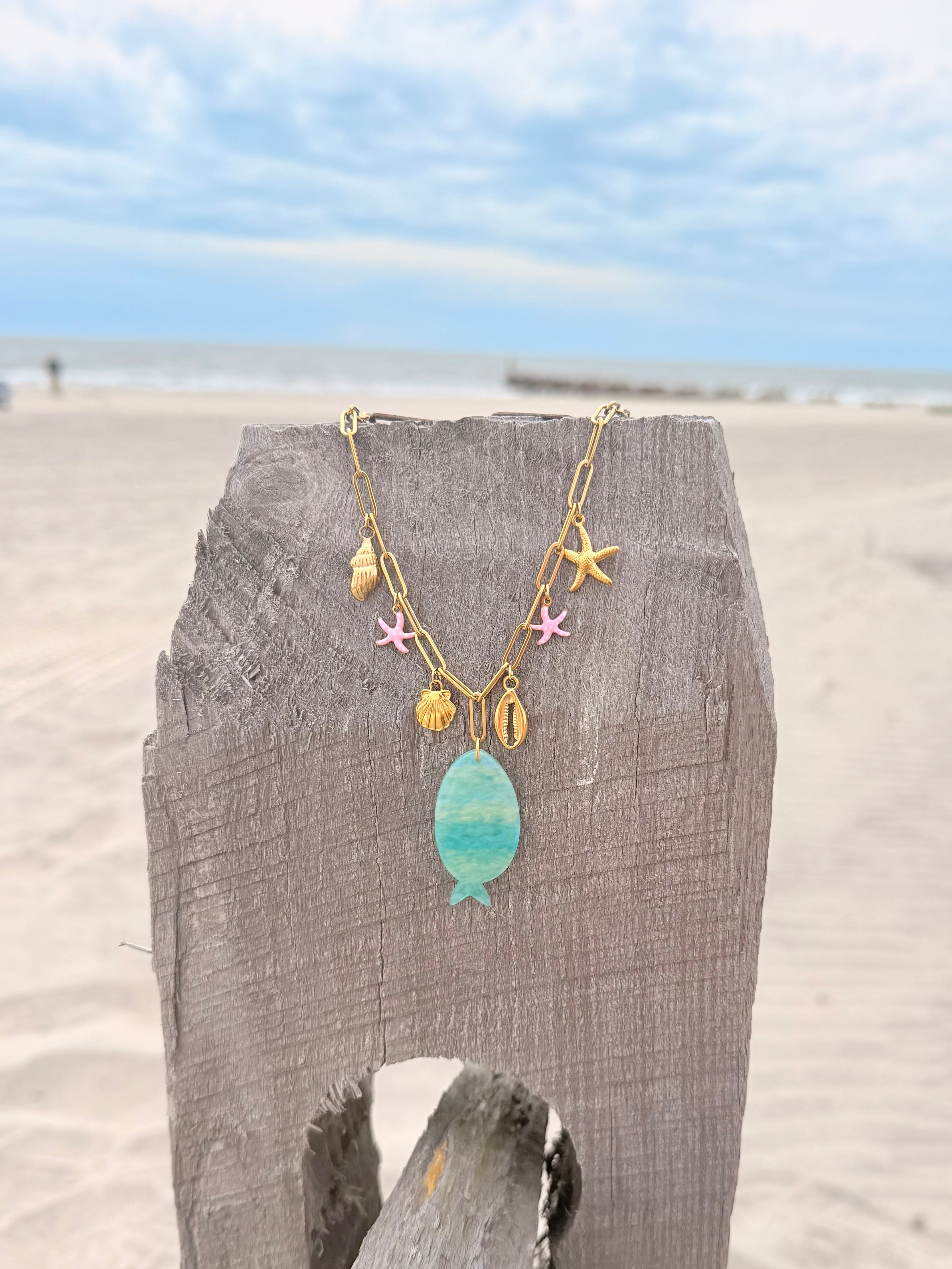 Blue Fish Charm Necklace