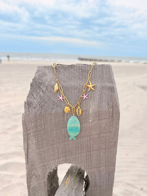 Blue Fish Charm Necklace