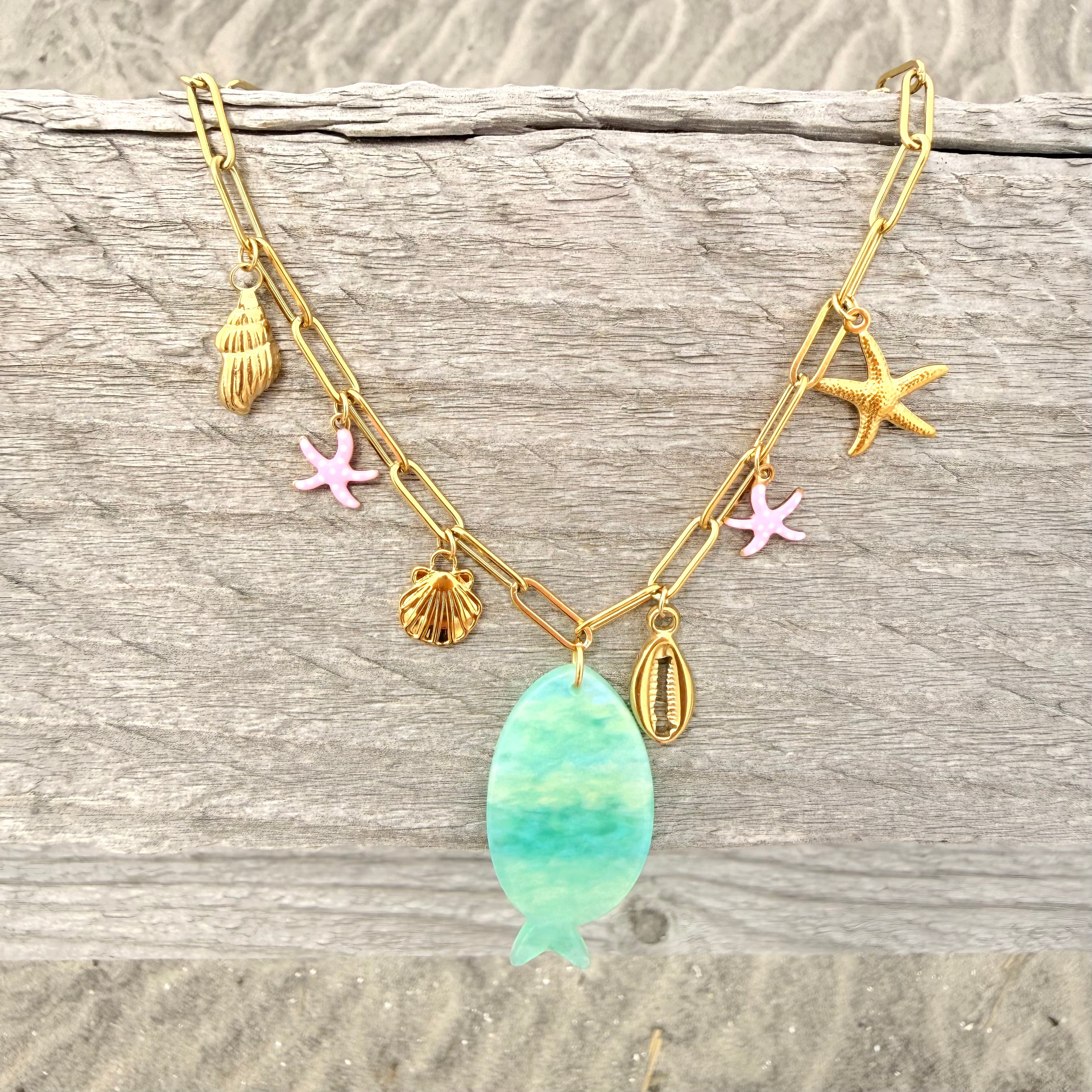 Blue Fish Charm Necklace