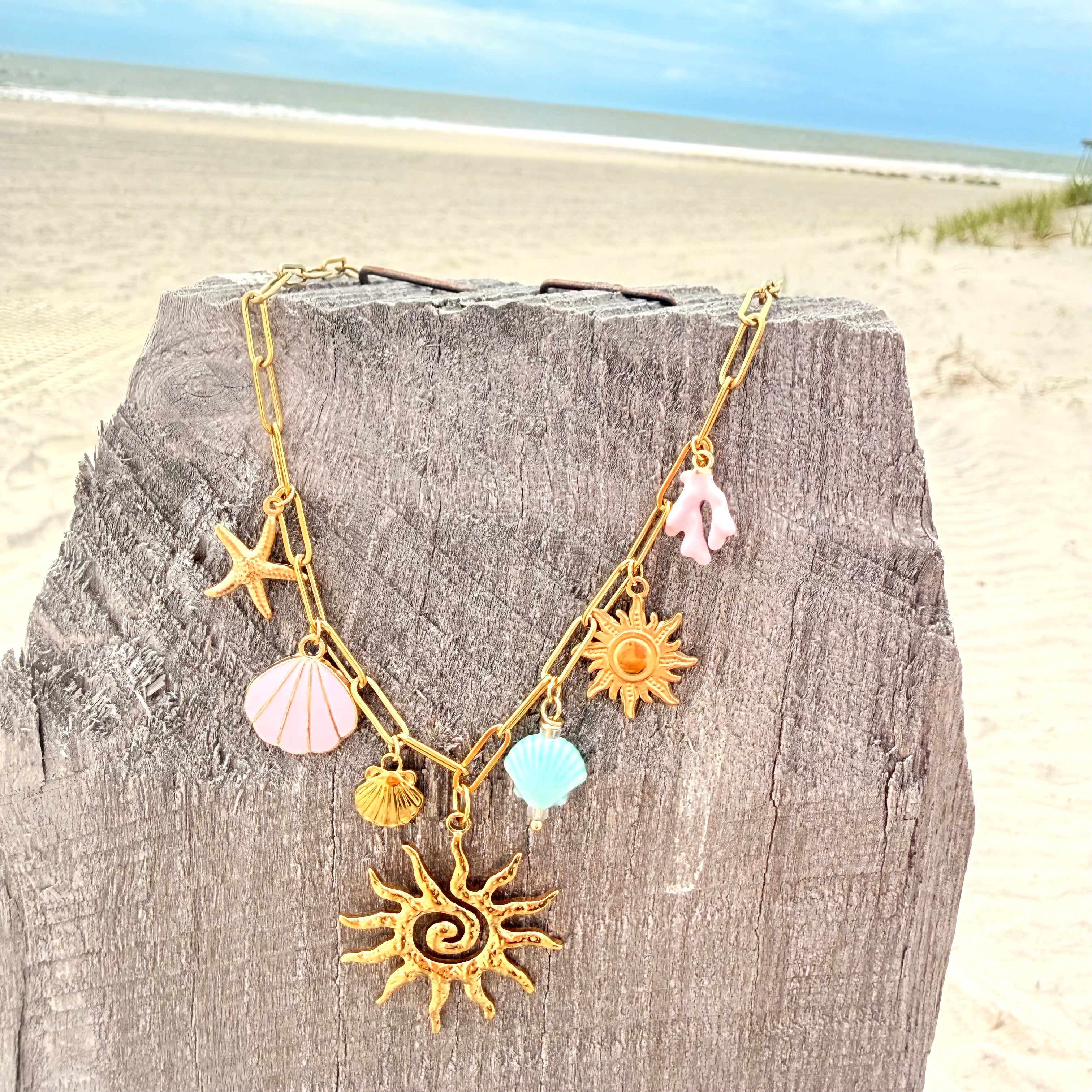 Sun Spiral Coastal Charm Necklace