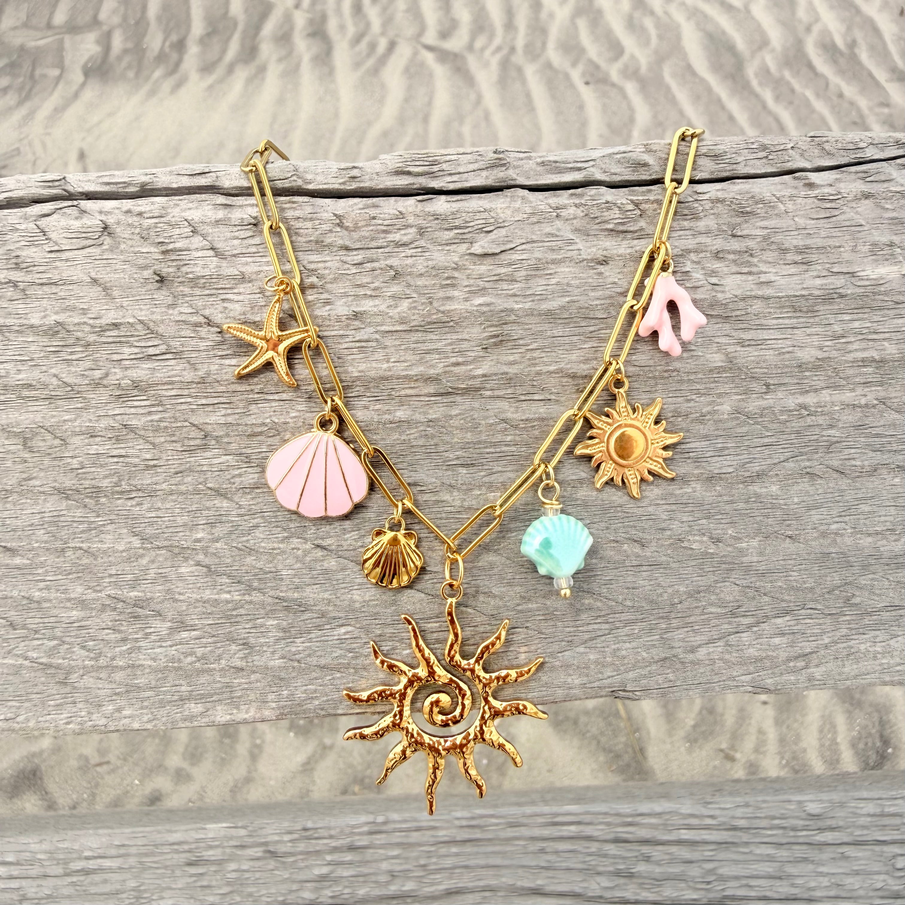 Sun Spiral Coastal Charm Necklace