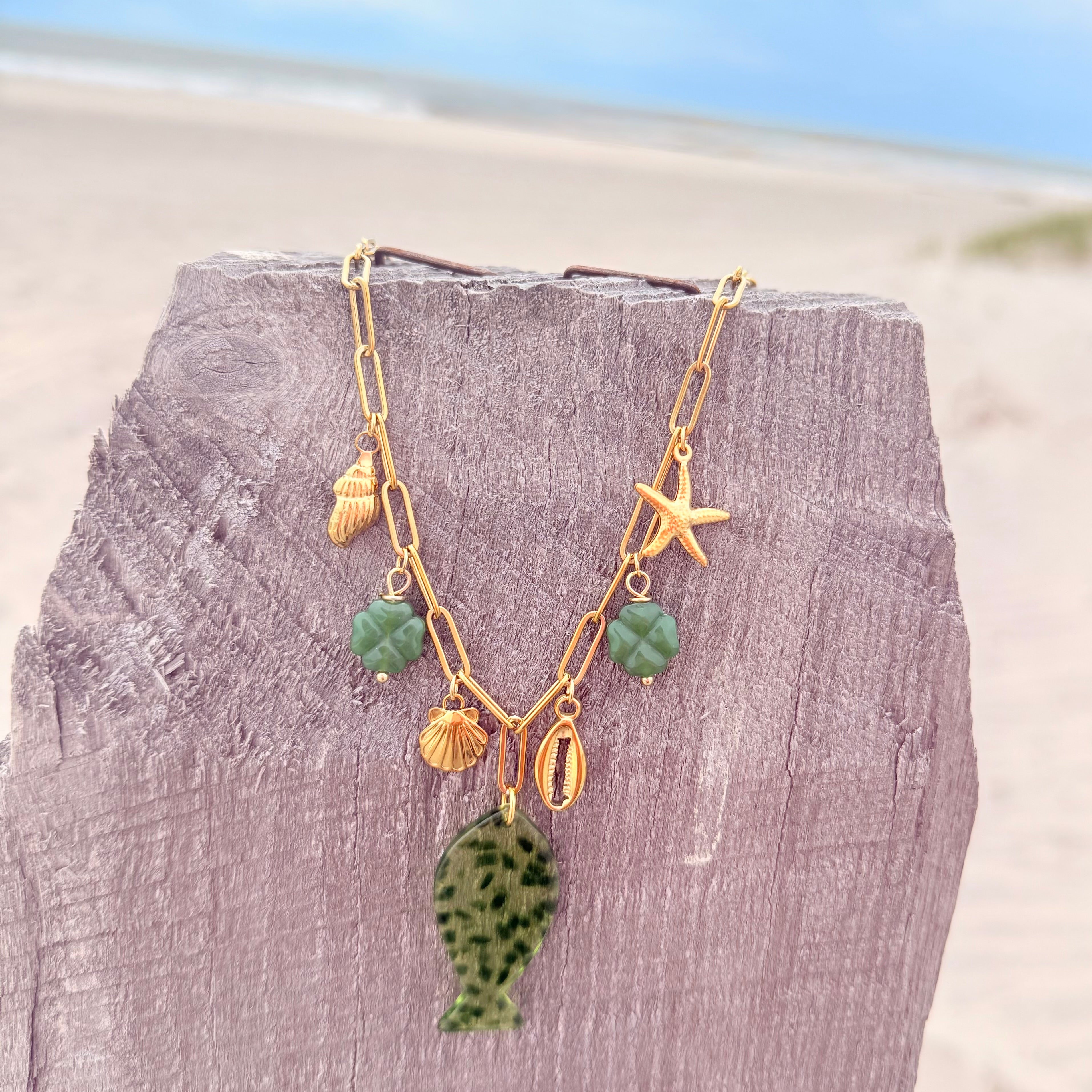 Green Fish Charm Necklace