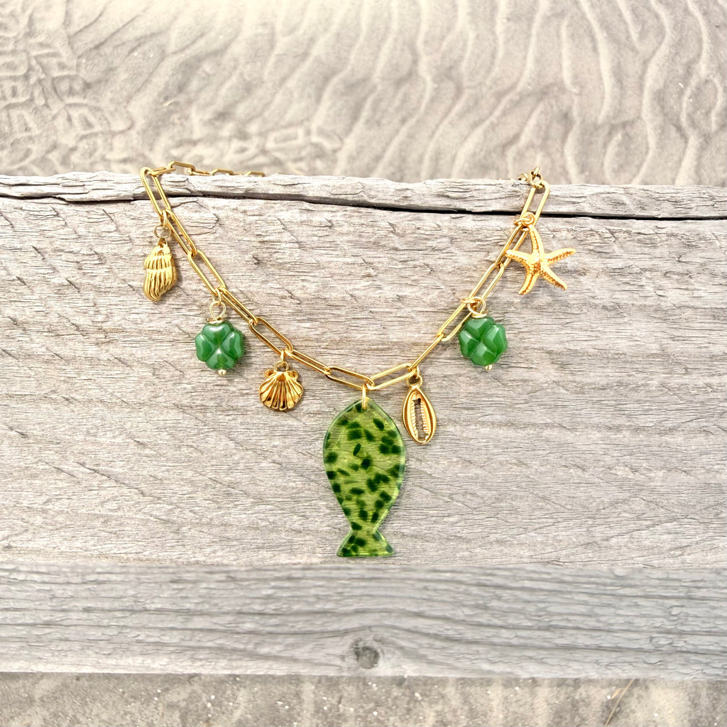 Green Fish Charm Necklace