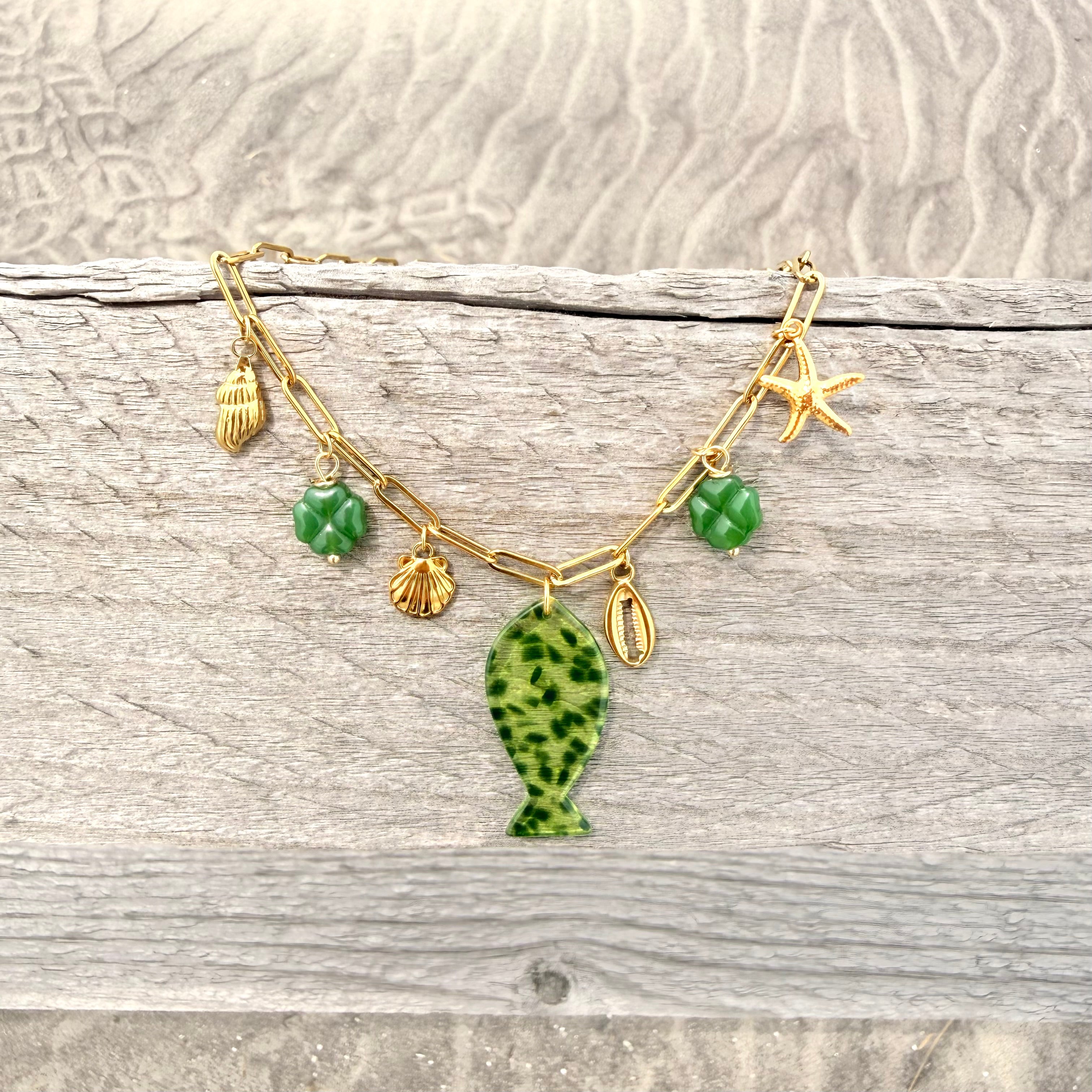 Green Fish Charm Necklace