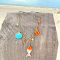 Orange Enamel Fish Charm Necklace