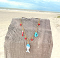 Blue Enamel Fish Charm Necklace
