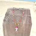 Pink Enamel Fish Charm Necklace