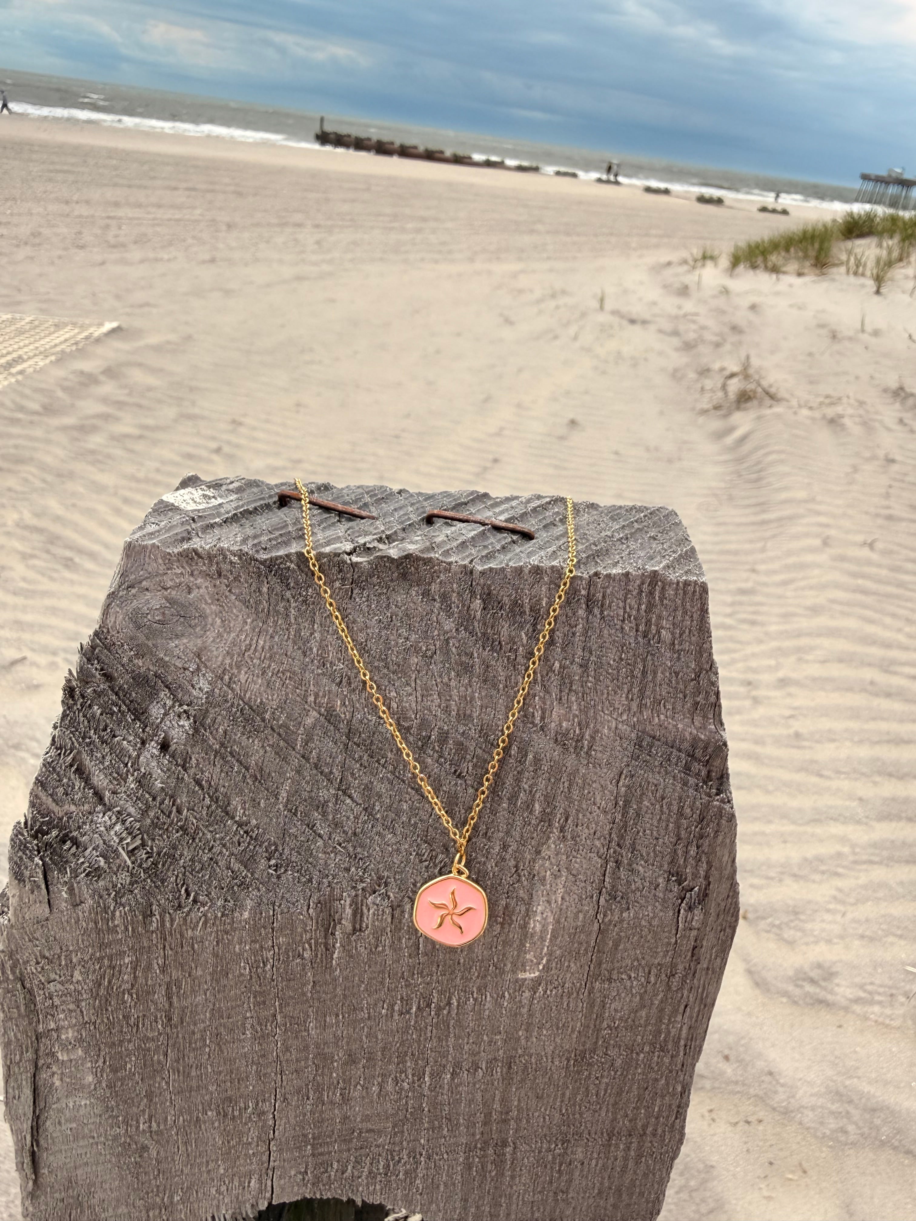 Pink Enamel Starfish Necklace