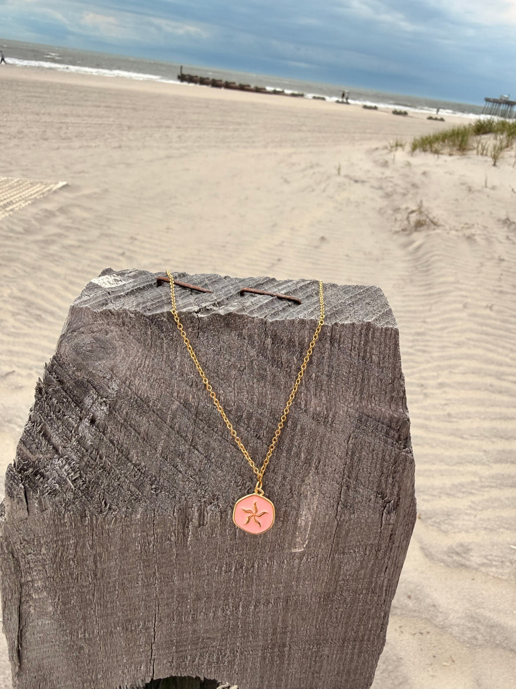 Pink Enamel Starfish Necklace