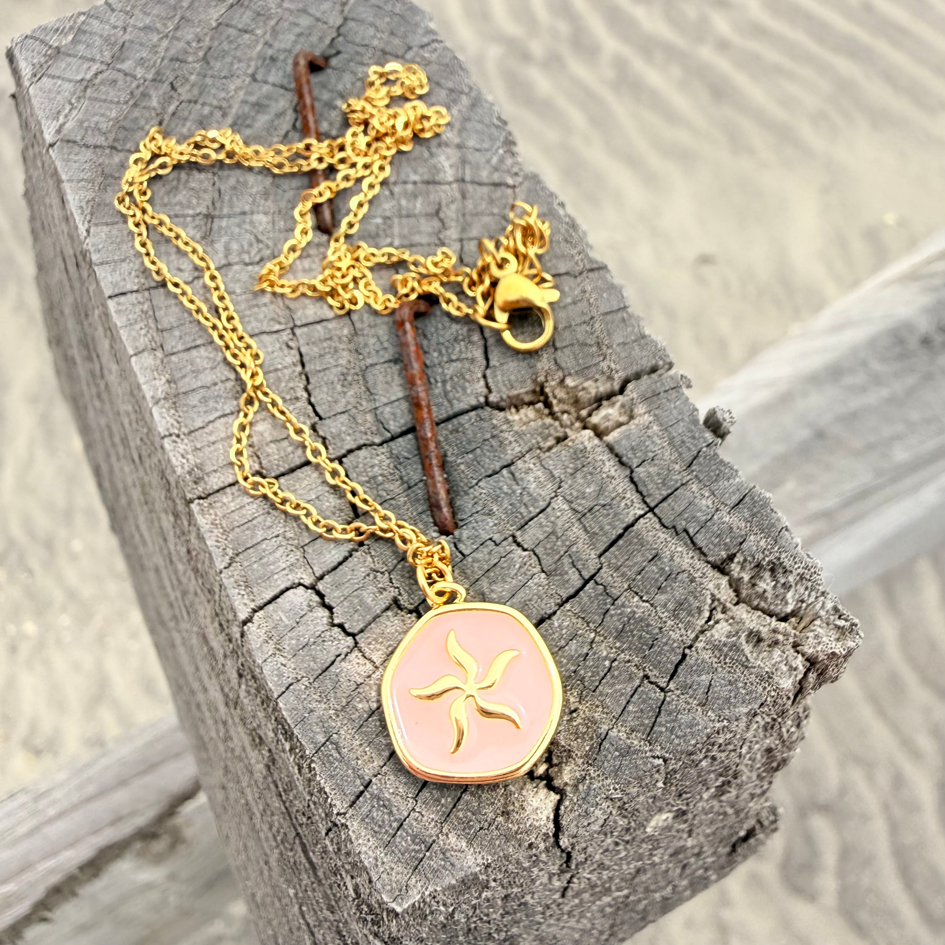 Pink Enamel Starfish Necklace