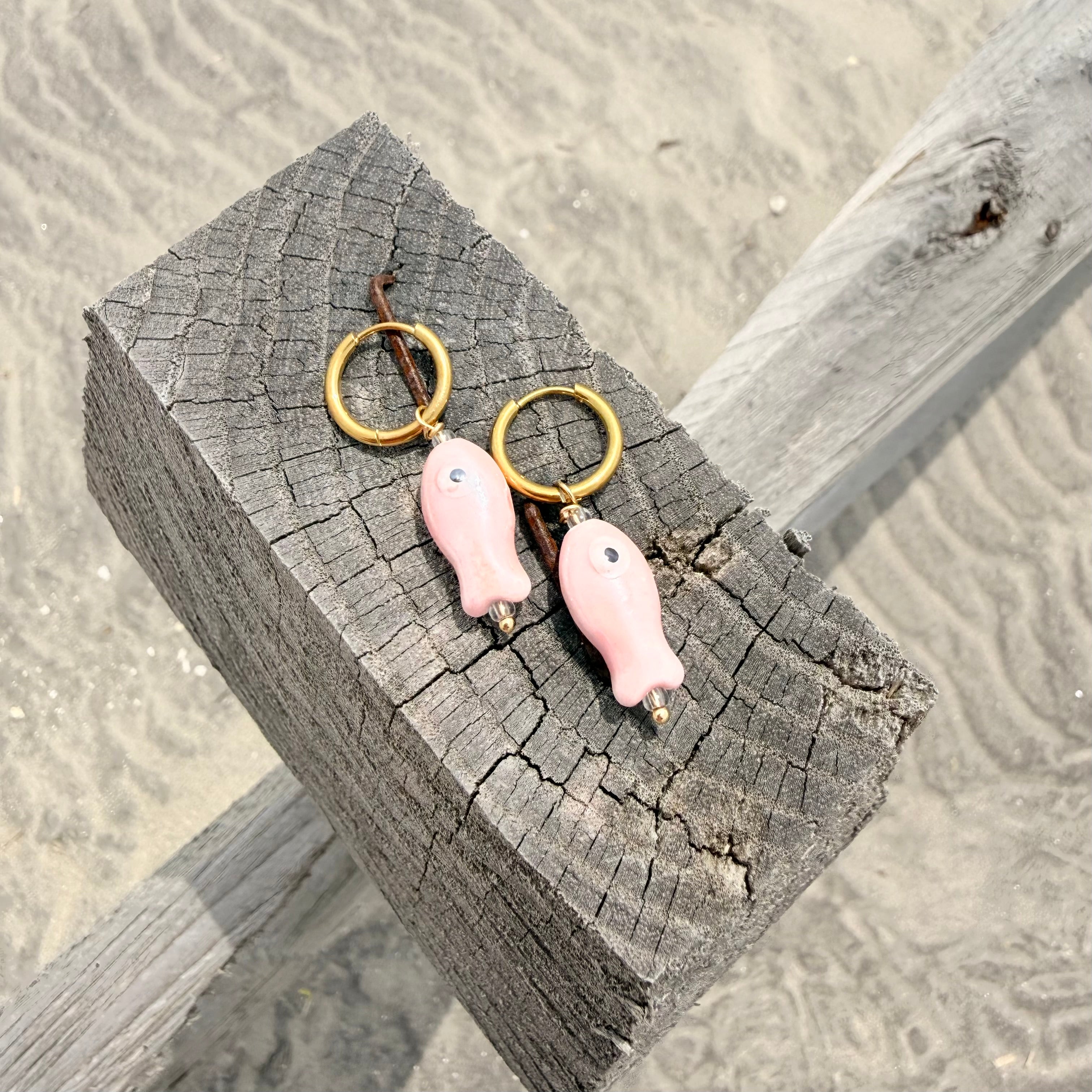 Pink Ceramic Fish Earrings