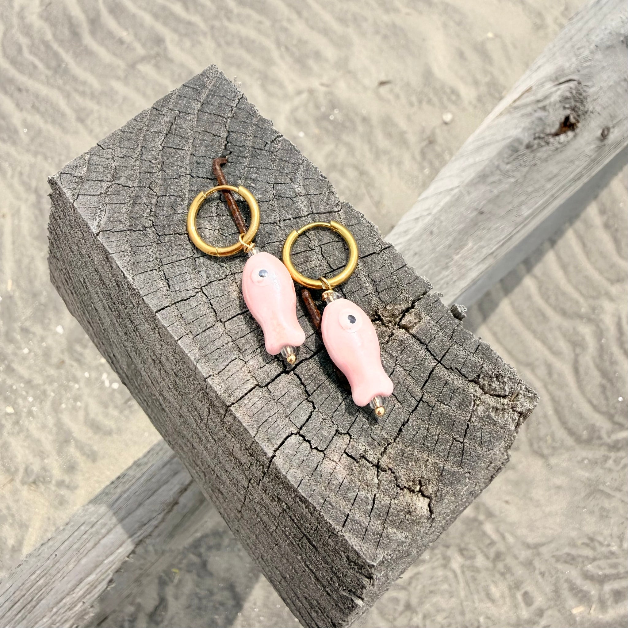 Pink Ceramic Fish Earrings