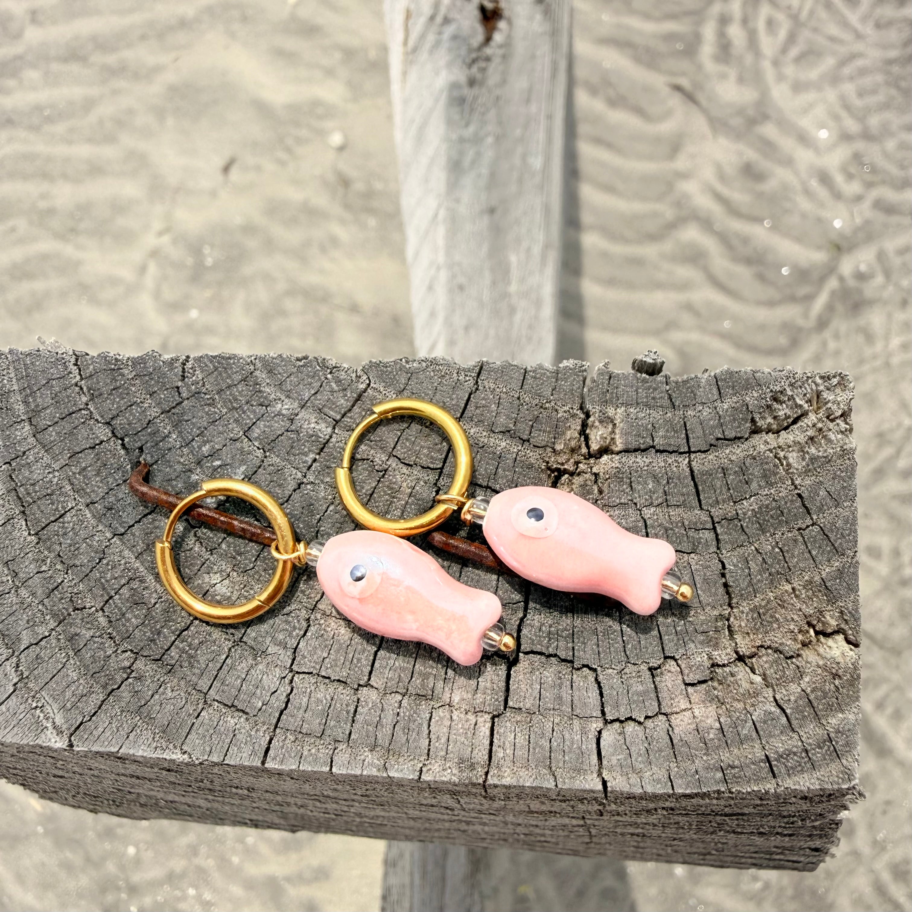Pink Ceramic Fish Earrings
