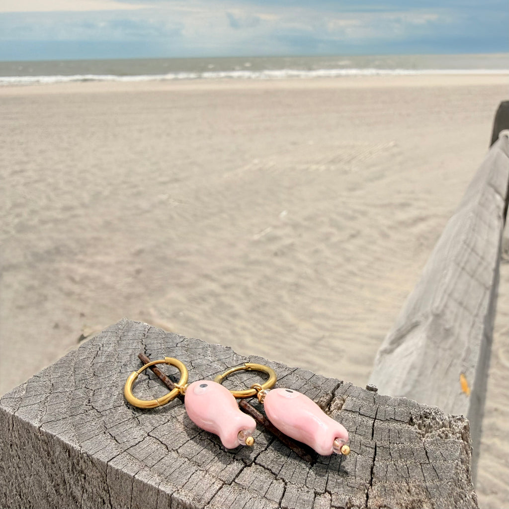 Pink Ceramic Fish Earrings