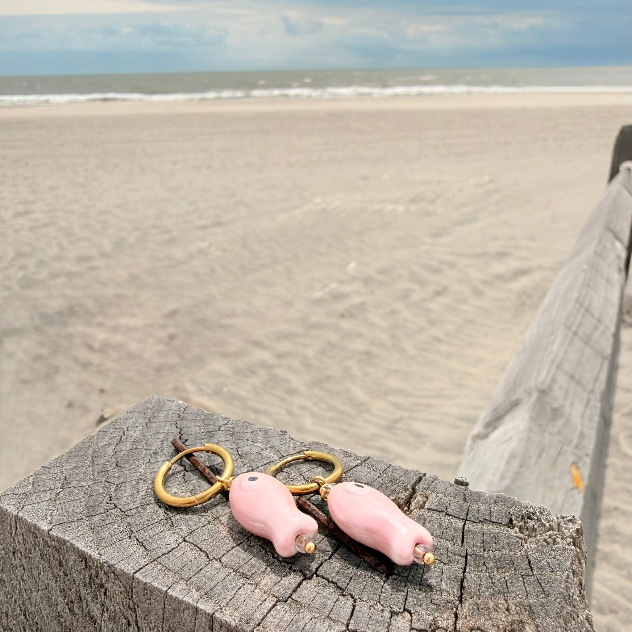 Pink Ceramic Fish Earrings