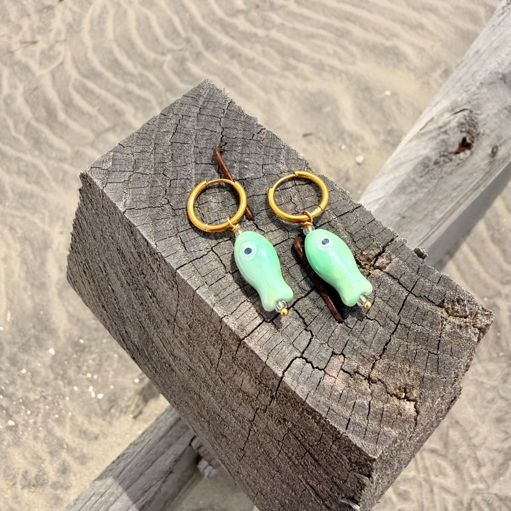 Seafoam Ceramic Fish Earrings