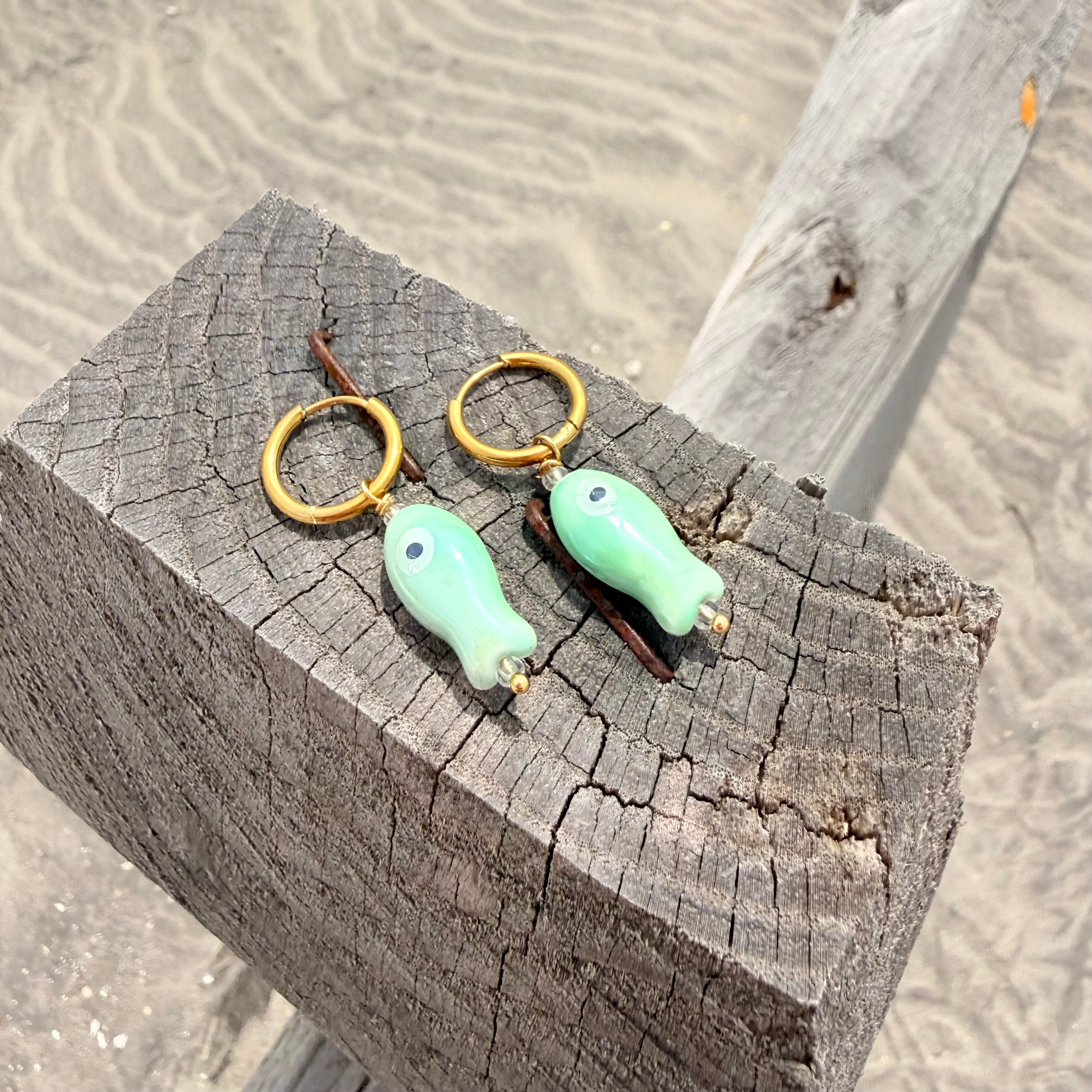 Seafoam Ceramic Fish Earrings