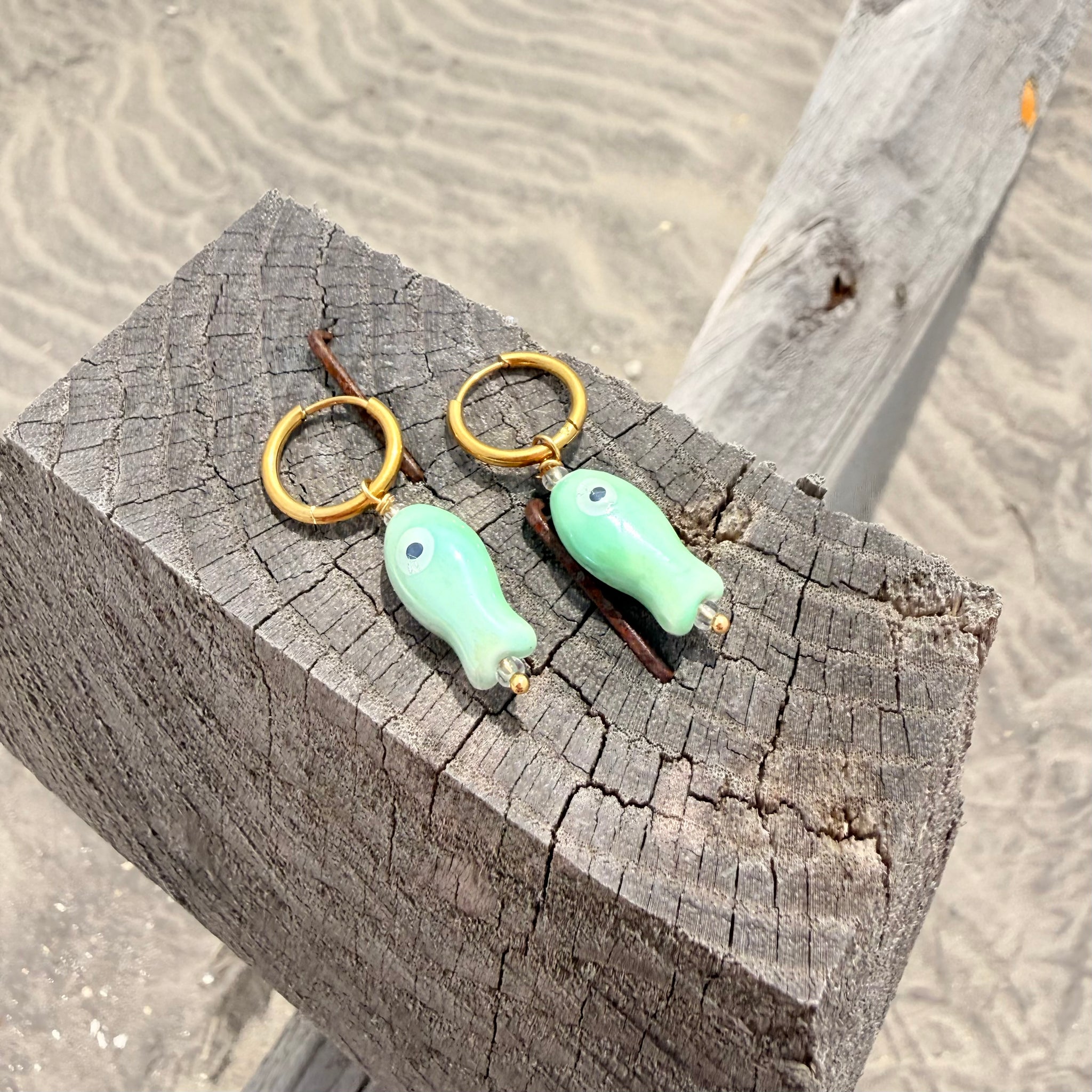 Seafoam Ceramic Fish Earrings