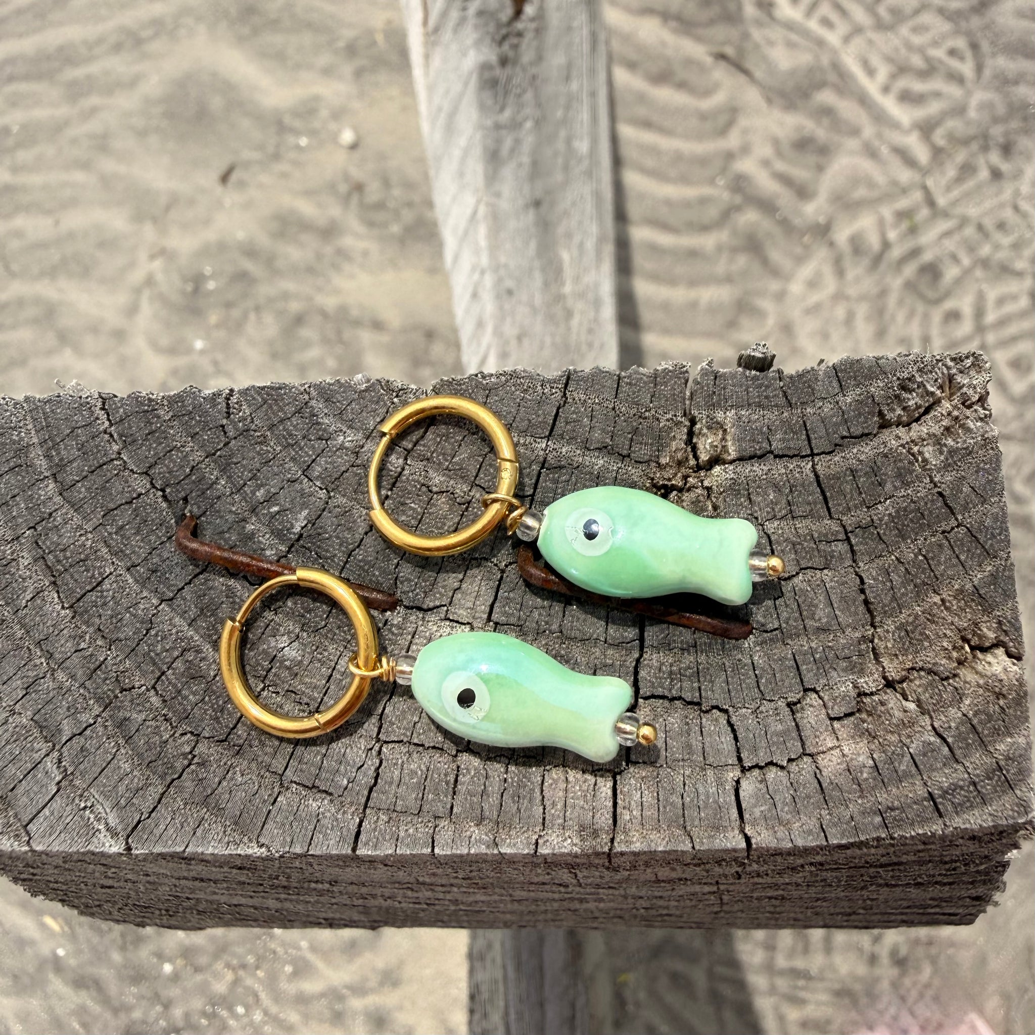 Seafoam Ceramic Fish Earrings
