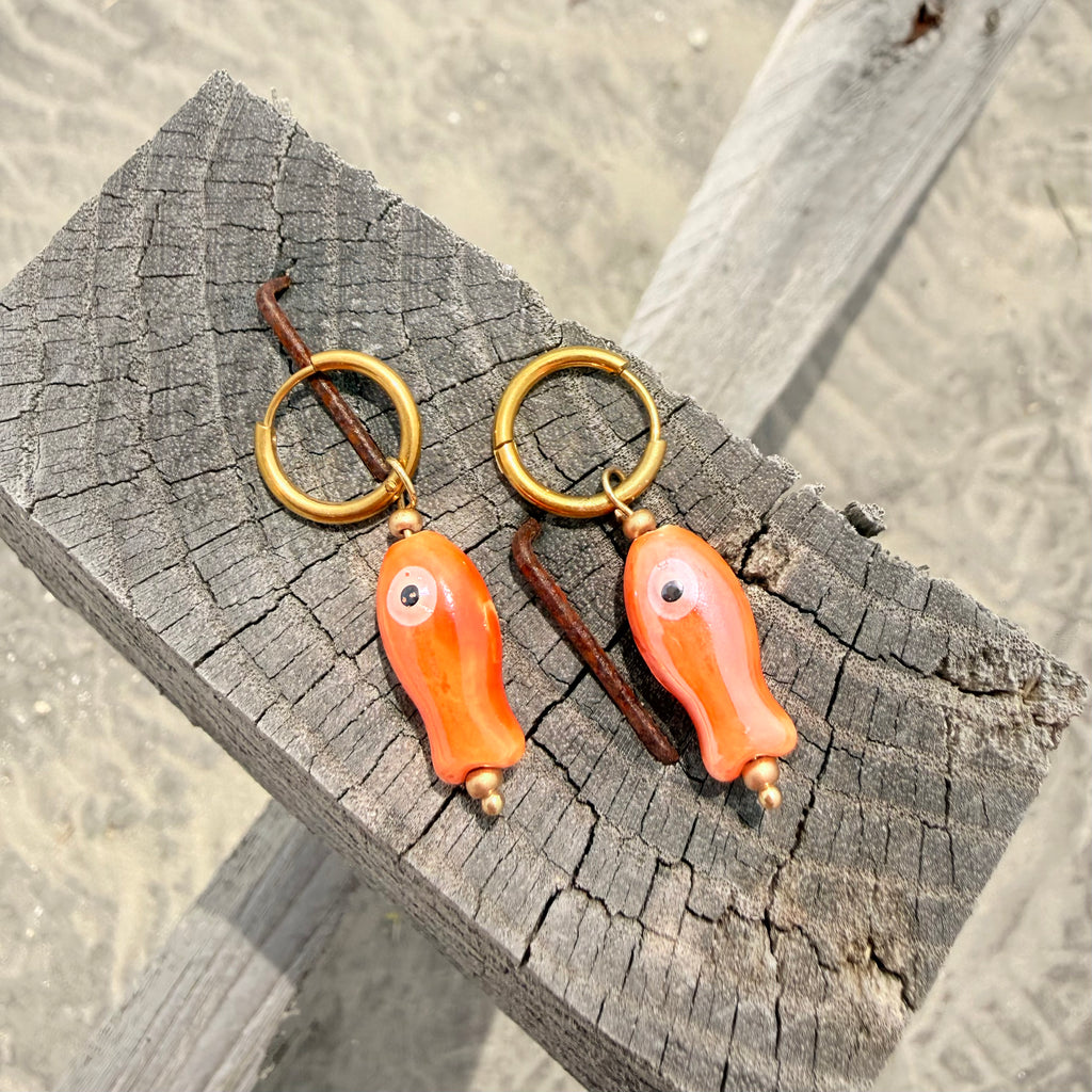 Orange Ceramic Fish Earrings