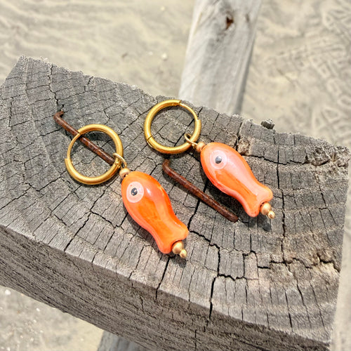Orange Ceramic Fish Earrings